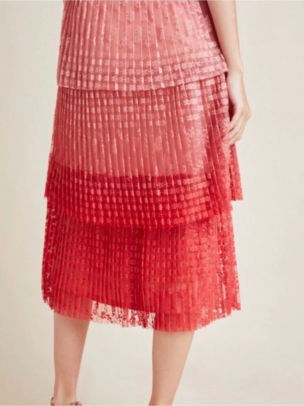 Maeve by Anthropologie Brighton Tiered Ombre Lace Midi Skirt